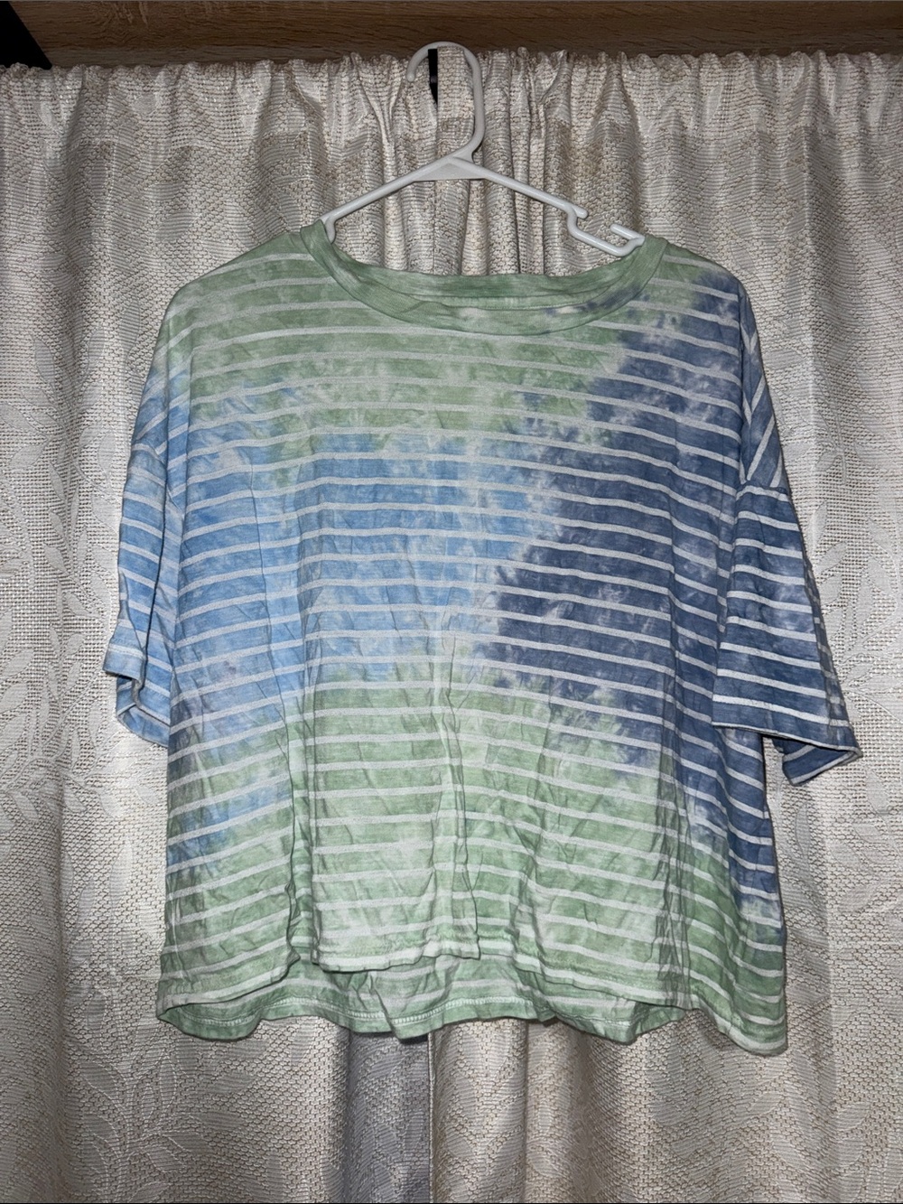 aerie Striped Tie-Dye Boxy Tee in Blue and Green
